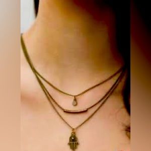NWT Copper layered Hand of Hamsa Necklace and Earring Set